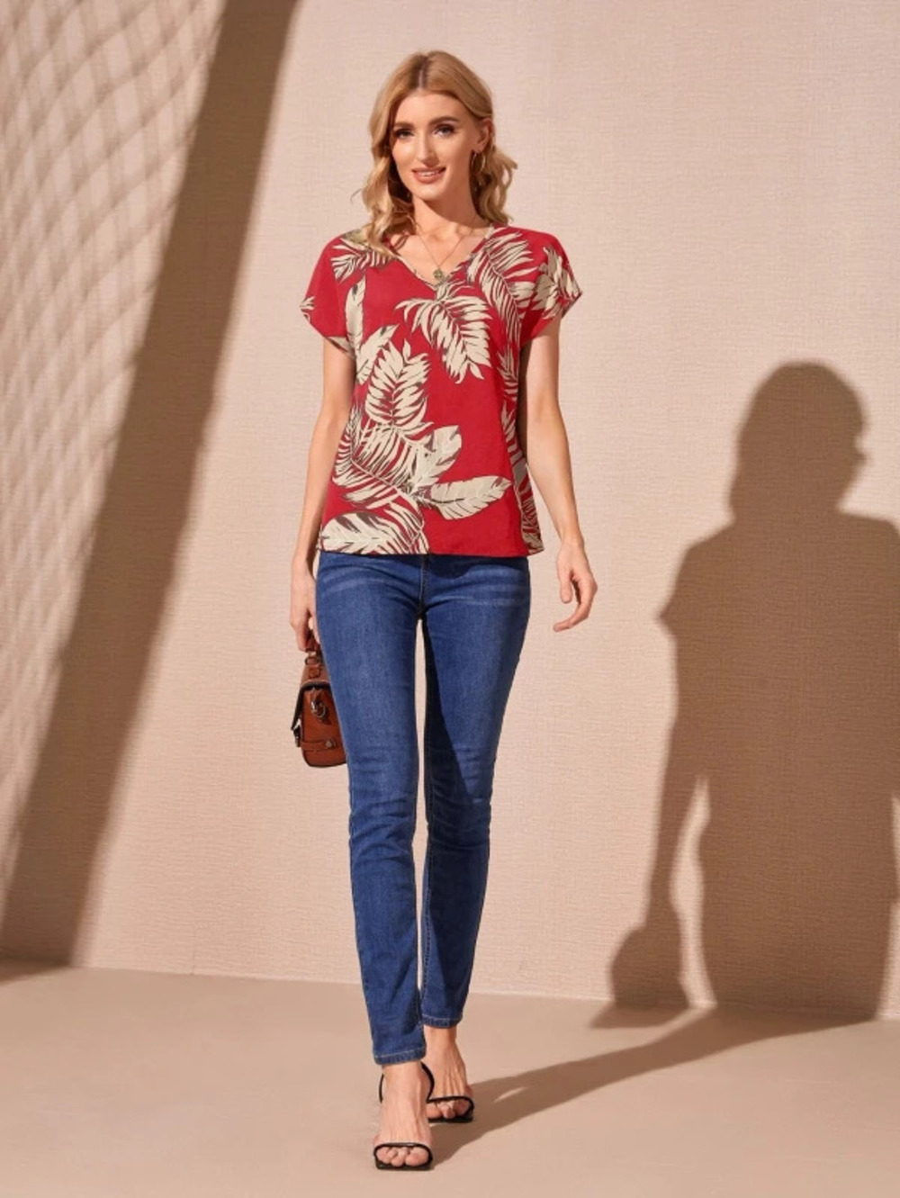 ZARA Tropical Print Short Sleeve Batwing Top